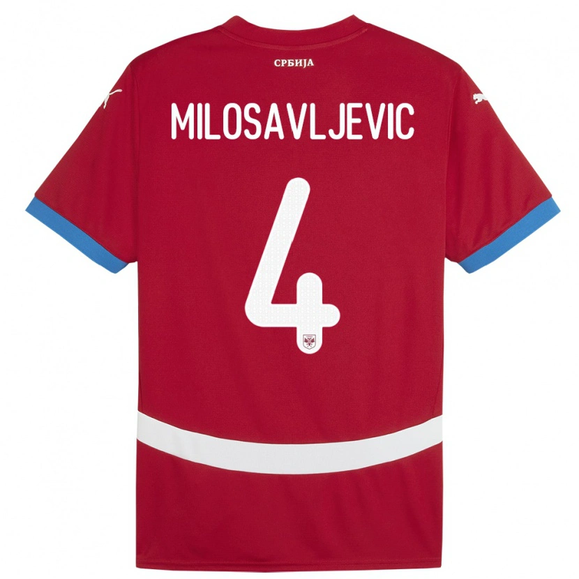 Danxen Mænd Serbien Veljko Milosavljevic #4 Rød Hjemmebane Spillertrøjer 24-26 Trøje T-Shirt