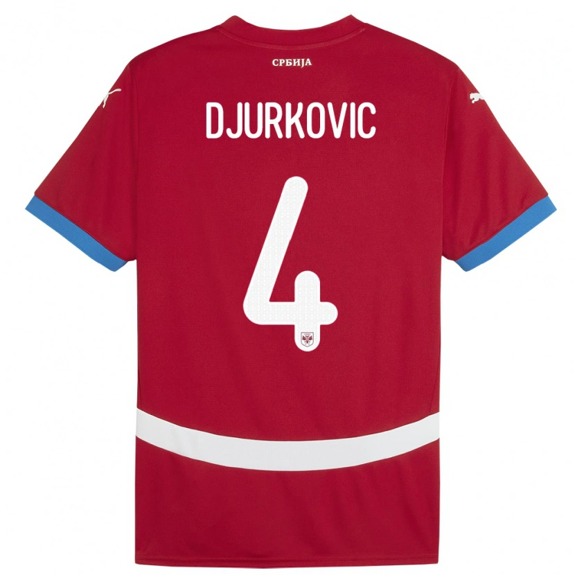 Danxen Mænd Serbien Jagos Djurkovic #4 Rød Hjemmebane Spillertrøjer 24-26 Trøje T-Shirt