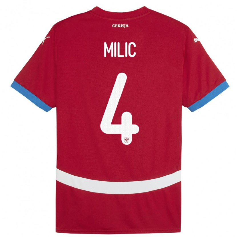 Danxen Mænd Serbien Lazar Milic #4 Rød Hjemmebane Spillertrøjer 24-26 Trøje T-Shirt