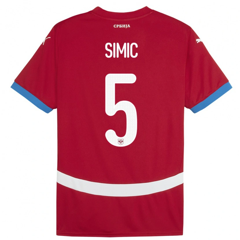 Danxen Mænd Serbien Nikola Simic #5 Rød Hjemmebane Spillertrøjer 24-26 Trøje T-Shirt