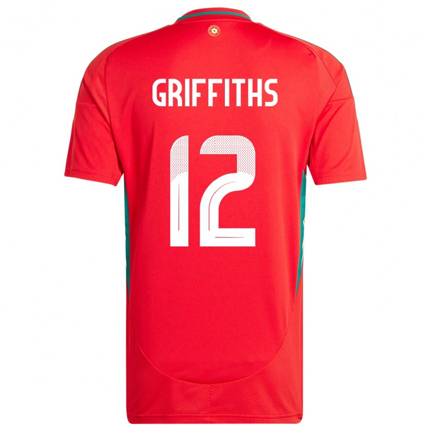 Danxen Mænd Wales Ewan Griffiths #12 Rød Hjemmebane Spillertrøjer 24-26 Trøje T-Shirt