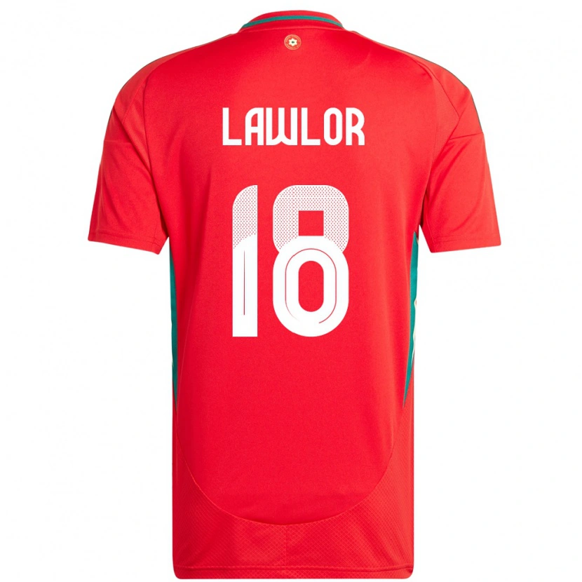 Danxen Mænd Wales Dylan Lawlor #18 Rød Hjemmebane Spillertrøjer 24-26 Trøje T-Shirt