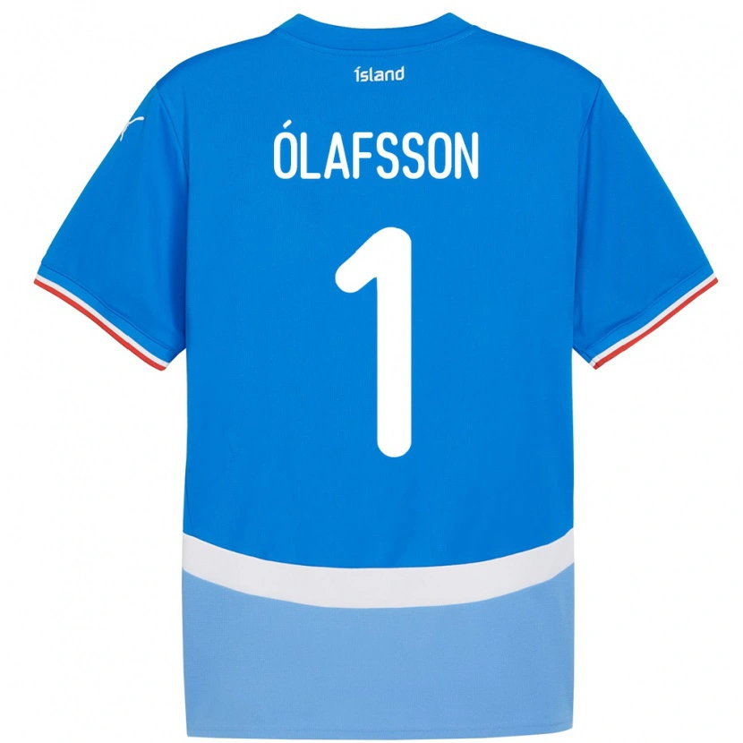 Danxen Mænd Island Elías Ólafsson #1 Blå Hjemmebane Spillertrøjer 24-26 Trøje T-Shirt