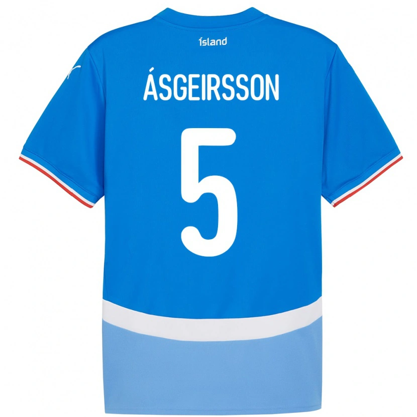 Danxen Mænd Island Sölvi Snaer Ásgeirsson #5 Blå Hjemmebane Spillertrøjer 24-26 Trøje T-Shirt