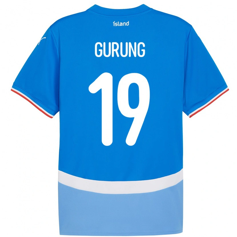 Danxen Mænd Island Karan Gurung #19 Blå Hjemmebane Spillertrøjer 24-26 Trøje T-Shirt