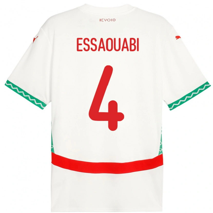 Danxen Mænd Marokko Hatim Essaouabi #4 Hvid Udebane Spillertrøjer 24-26 Trøje T-Shirt