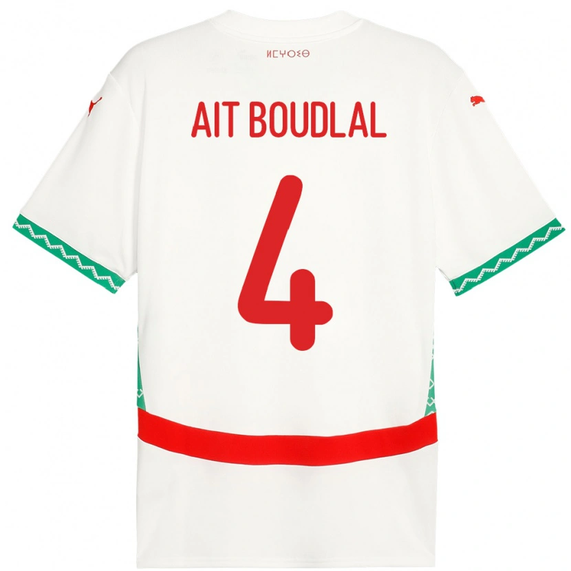 Danxen Mænd Marokko Abdelhamid Ait Boudlal #4 Hvid Udebane Spillertrøjer 24-26 Trøje T-Shirt