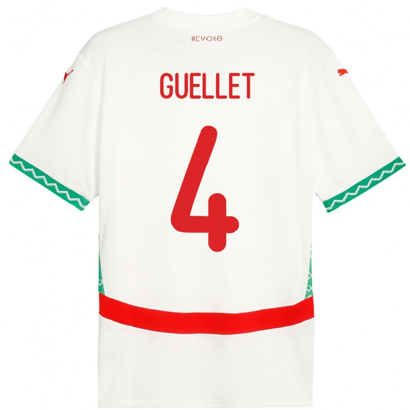 Danxen Mænd Marokko Shadi Guellet #4 Hvid Udebane Spillertrøjer 24-26 Trøje T-Shirt