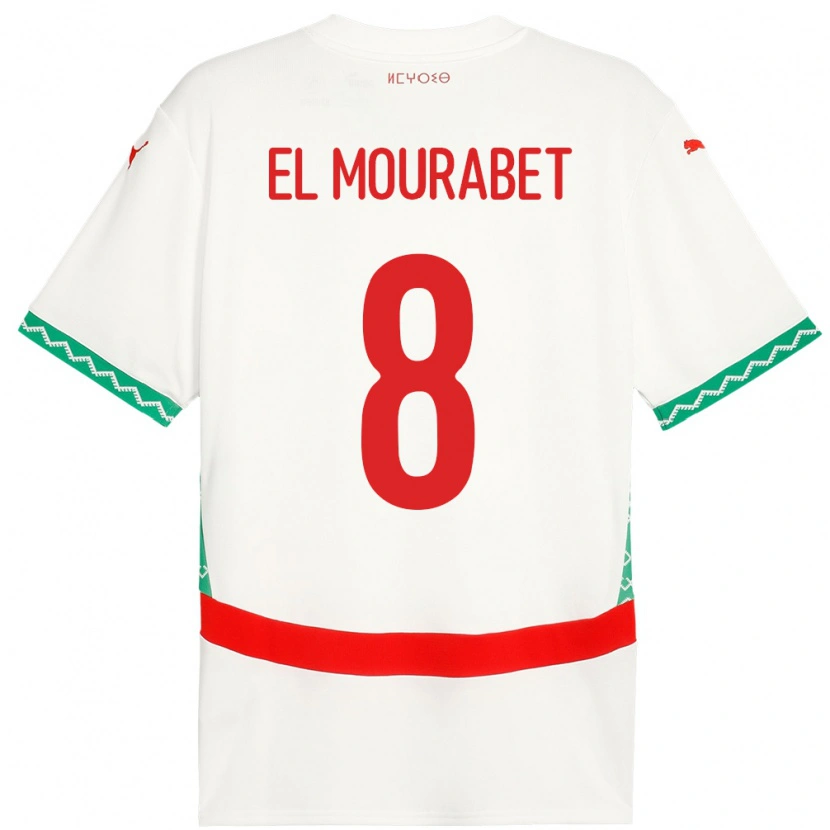 Danxen Mænd Marokko Samir El Mourabet #8 Hvid Udebane Spillertrøjer 24-26 Trøje T-Shirt