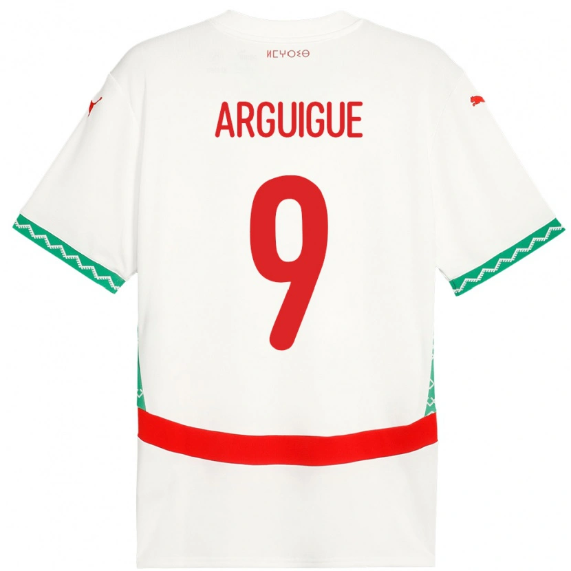 Danxen Mænd Marokko Ayman Arguigue #9 Hvid Udebane Spillertrøjer 24-26 Trøje T-Shirt