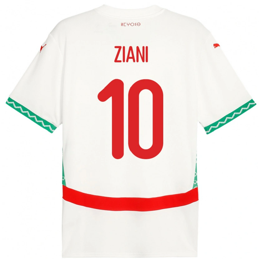 Danxen Mænd Marokko Ismael Ziani López #10 Hvid Udebane Spillertrøjer 24-26 Trøje T-Shirt