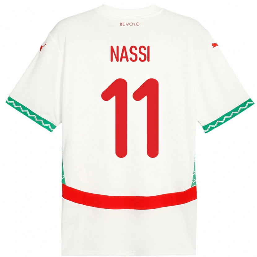 Danxen Mænd Marokko Walid Nassi #11 Hvid Udebane Spillertrøjer 24-26 Trøje T-Shirt