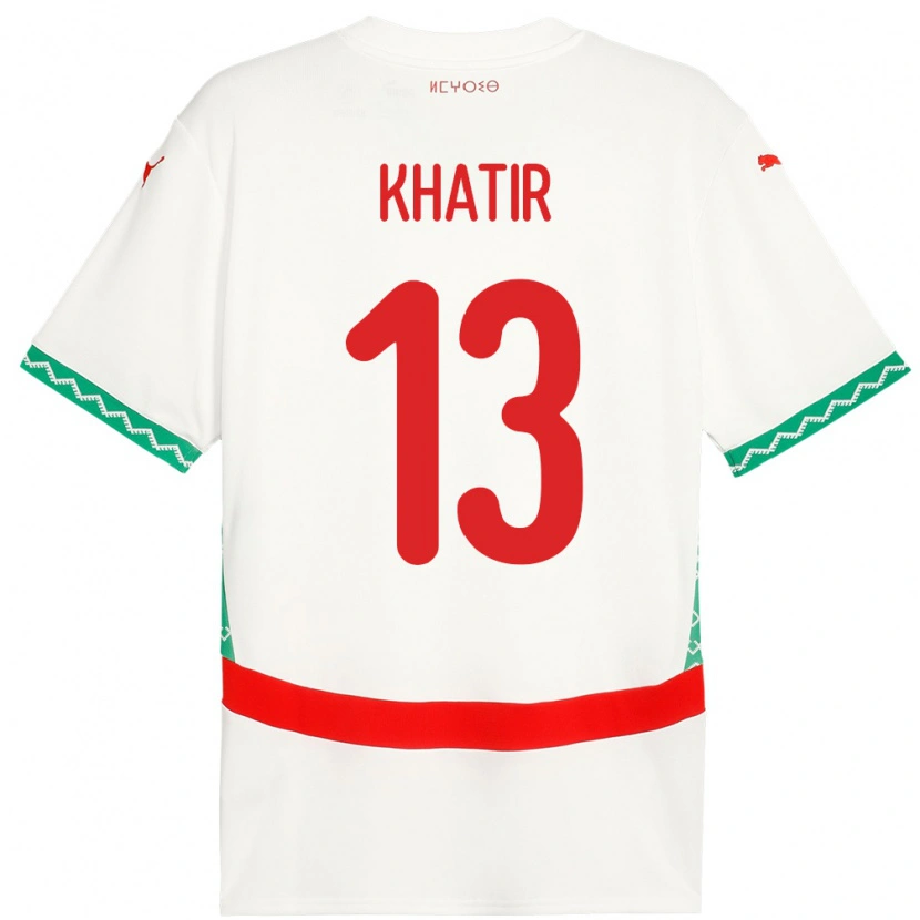 Danxen Mænd Marokko Ahmed Khatir #13 Hvid Udebane Spillertrøjer 24-26 Trøje T-Shirt