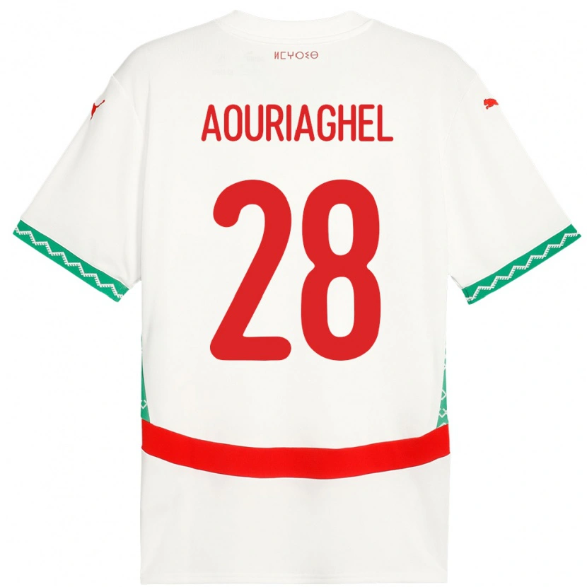 Danxen Mænd Marokko Yassin Aouriaghel #28 Hvid Udebane Spillertrøjer 24-26 Trøje T-Shirt