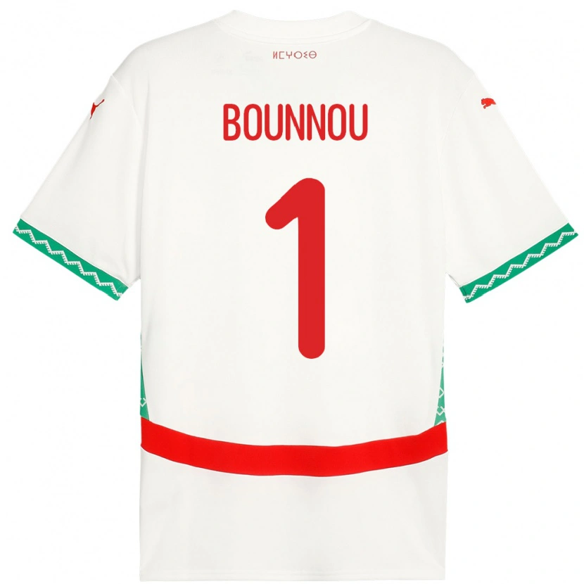 Danxen Mænd Marokko Yassine Bounnou #1 Hvid Udebane Spillertrøjer 24-26 Trøje T-Shirt