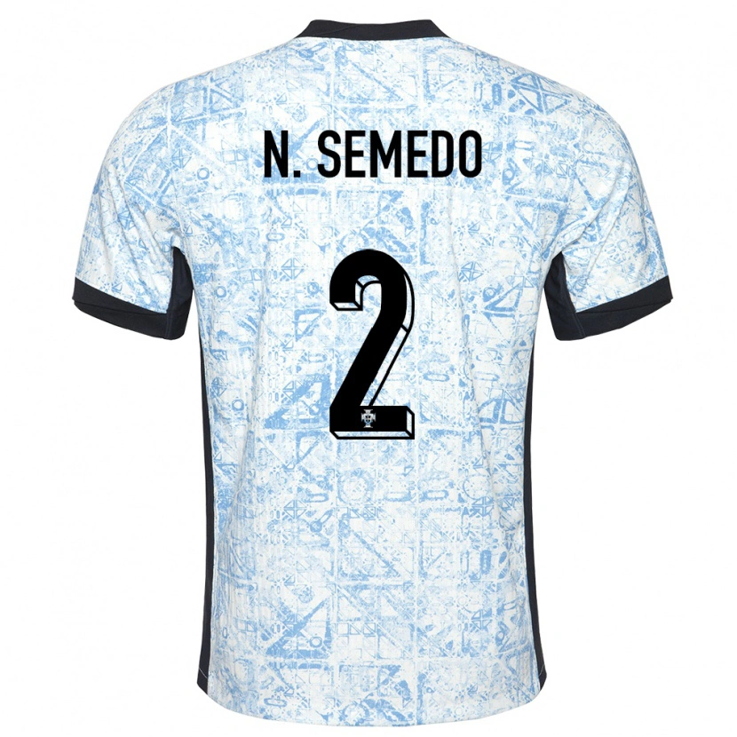 Danxen Mænd Portugal Nélson Semedo #2 Creme Blå Udebane Spillertrøjer 24-26 Trøje T-Shirt