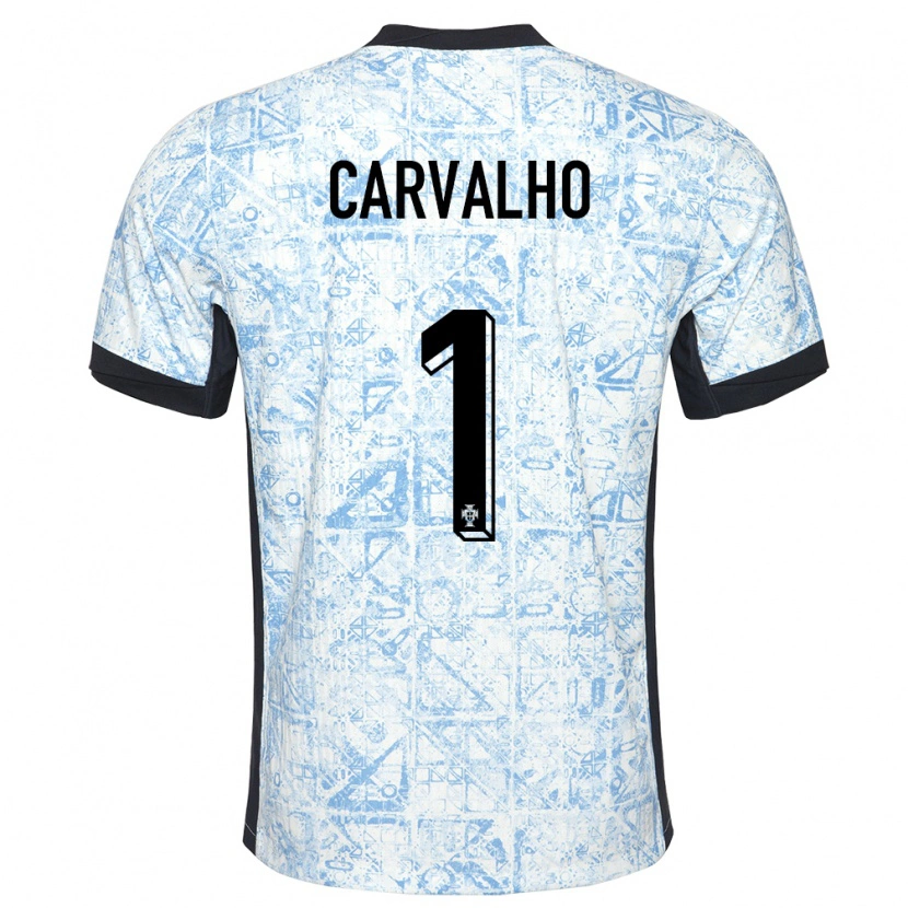 Danxen Mænd Portugal João Carvalho #1 Creme Blå Udebane Spillertrøjer 24-26 Trøje T-Shirt