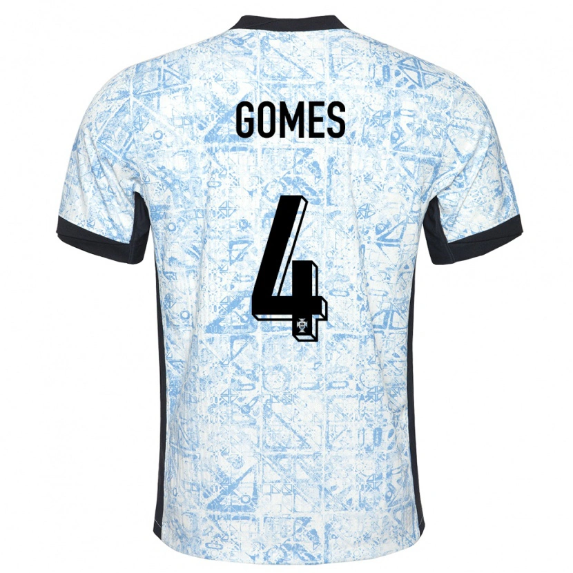 Danxen Mænd Portugal Luís Gomes #4 Creme Blå Udebane Spillertrøjer 24-26 Trøje T-Shirt