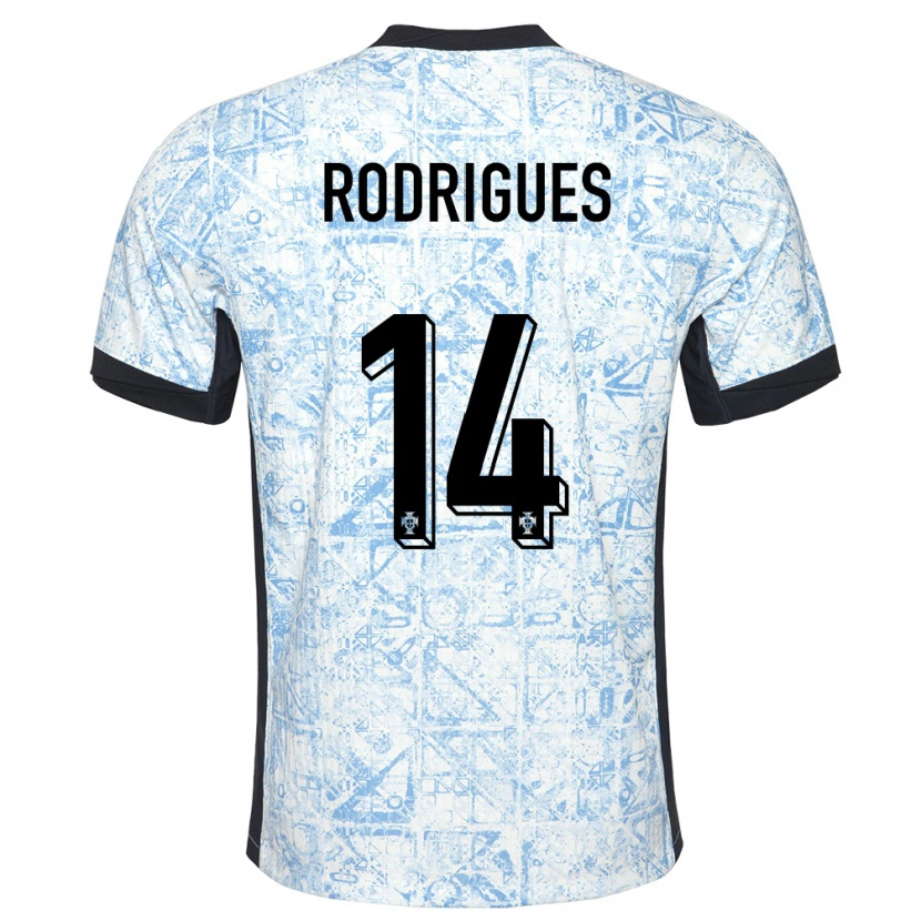 Danxen Mænd Portugal Diego Rodrigues #14 Creme Blå Udebane Spillertrøjer 24-26 Trøje T-Shirt