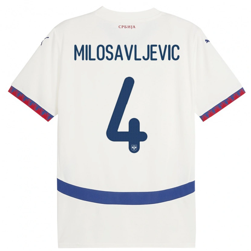 Danxen Mænd Serbien Veljko Milosavljevic #4 Hvid Udebane Spillertrøjer 24-26 Trøje T-Shirt