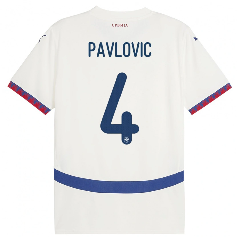 Danxen Mænd Serbien Andrej Pavlovic #4 Hvid Udebane Spillertrøjer 24-26 Trøje T-Shirt