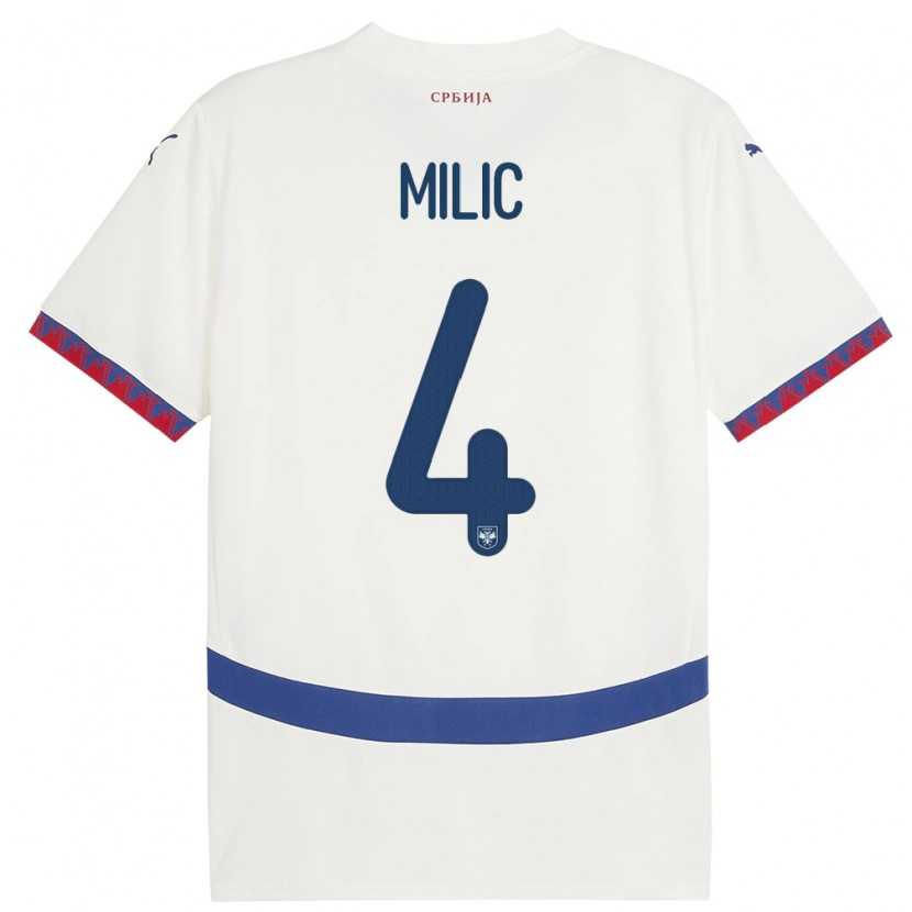 Danxen Mænd Serbien Lazar Milic #4 Hvid Udebane Spillertrøjer 24-26 Trøje T-Shirt