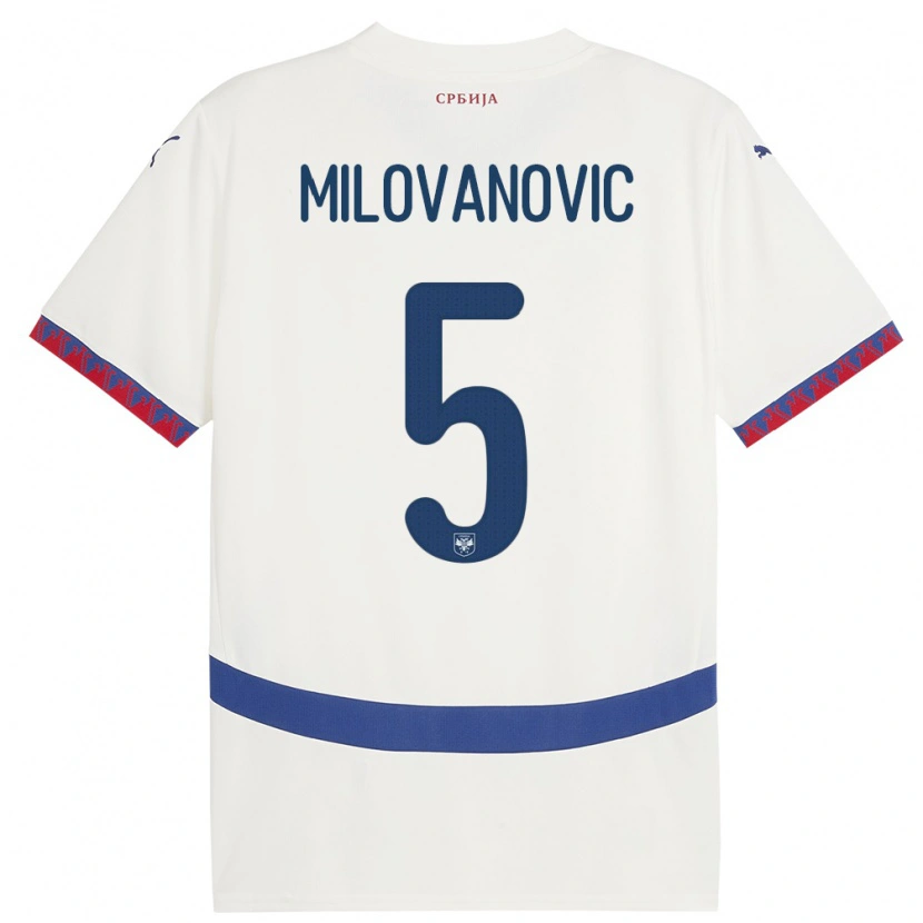 Danxen Mænd Serbien Mateja Milovanovic #5 Hvid Udebane Spillertrøjer 24-26 Trøje T-Shirt