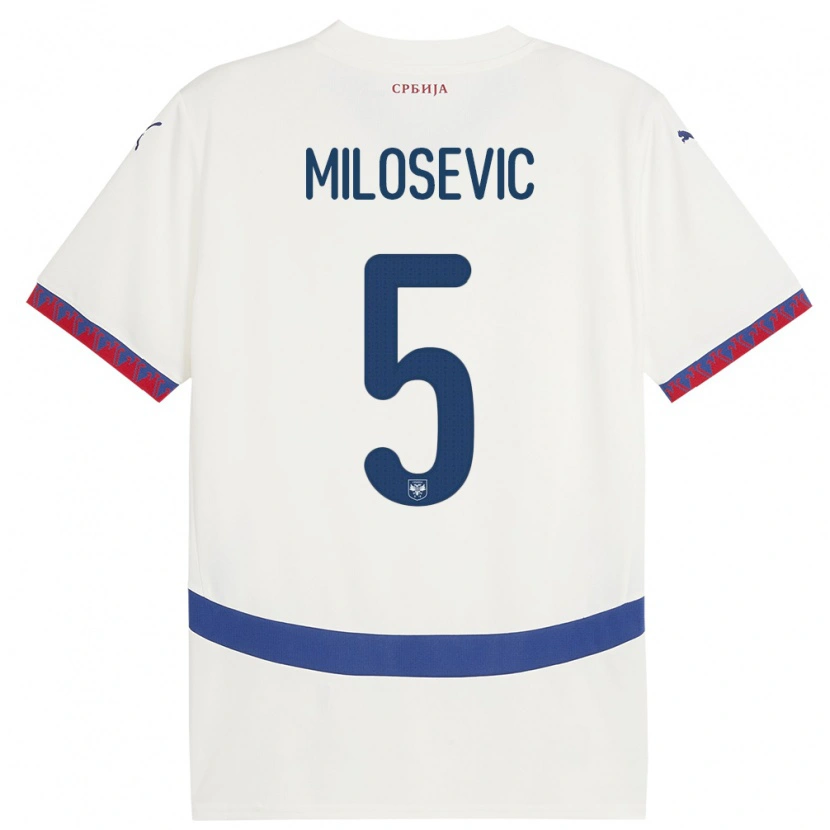 Danxen Mænd Serbien Jovan Milosevic #5 Hvid Udebane Spillertrøjer 24-26 Trøje T-Shirt