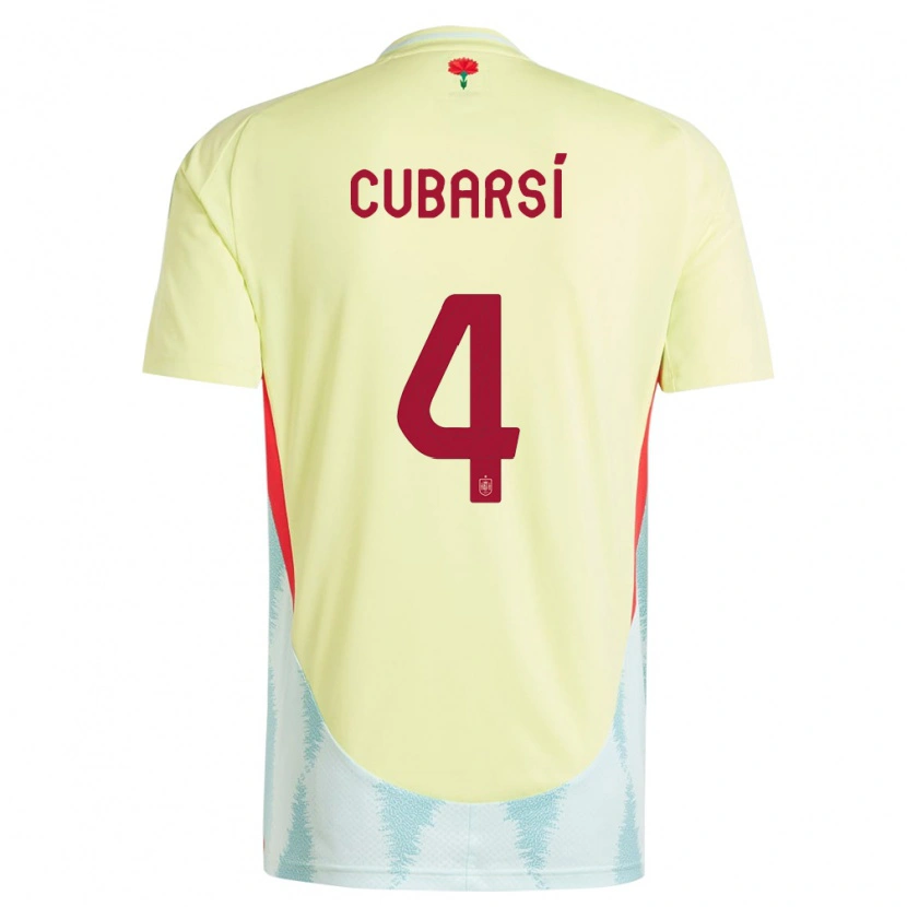 Danxen Mænd Spanien Pau Cubarsí #4 Gul Udebane Spillertrøjer 24-26 Trøje T-Shirt