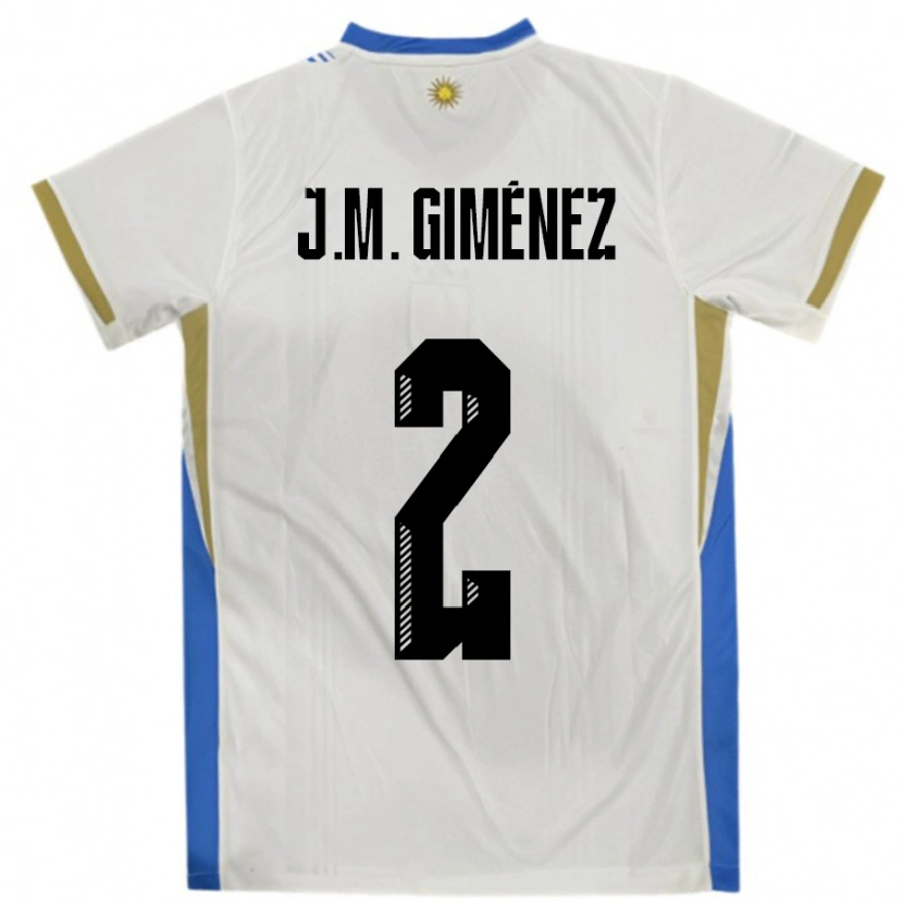 Danxen Mænd Uruguay José María Giménez #2 Hvid Blå Udebane Spillertrøjer 24-26 Trøje T-Shirt