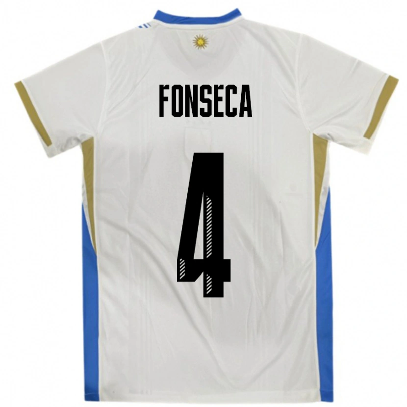 Danxen Mænd Uruguay Nicolás Fonseca #4 Hvid Blå Udebane Spillertrøjer 24-26 Trøje T-Shirt