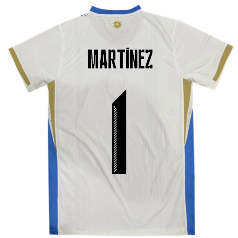 Danxen Mænd Uruguay Kevin Martínez #1 Hvid Blå Udebane Spillertrøjer 24-26 Trøje T-Shirt