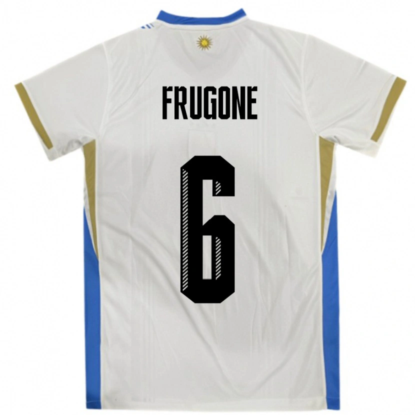 Danxen Mænd Uruguay Axel Frugone #6 Hvid Blå Udebane Spillertrøjer 24-26 Trøje T-Shirt