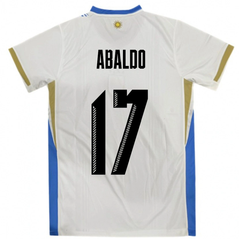 Danxen Mænd Uruguay Matías Abaldo #17 Hvid Blå Udebane Spillertrøjer 24-26 Trøje T-Shirt
