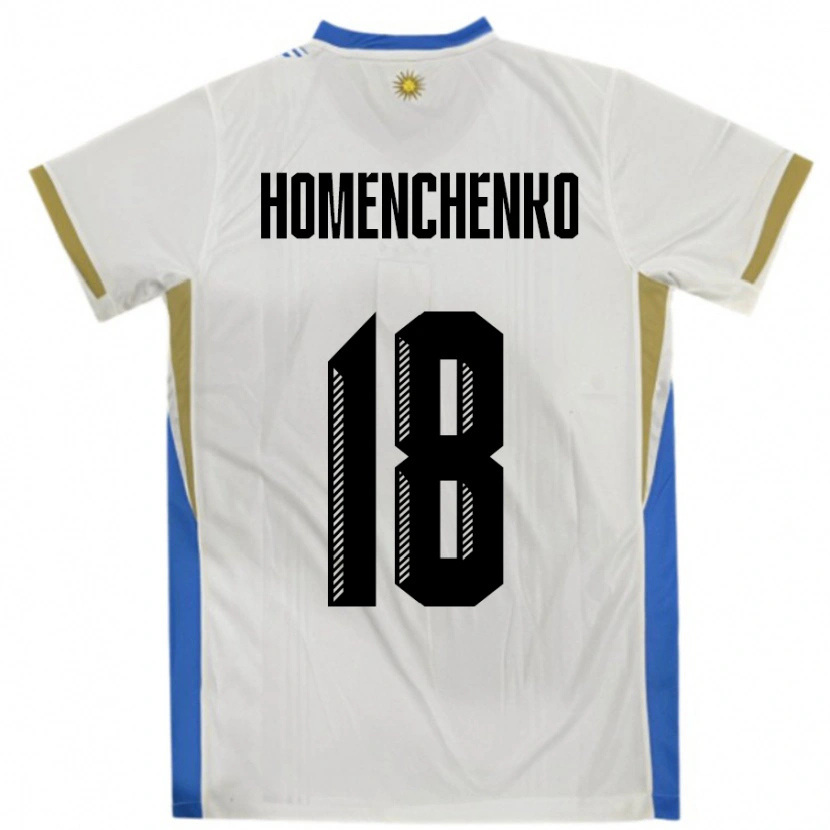 Danxen Mænd Uruguay Santiago Homenchenko #18 Hvid Blå Udebane Spillertrøjer 24-26 Trøje T-Shirt