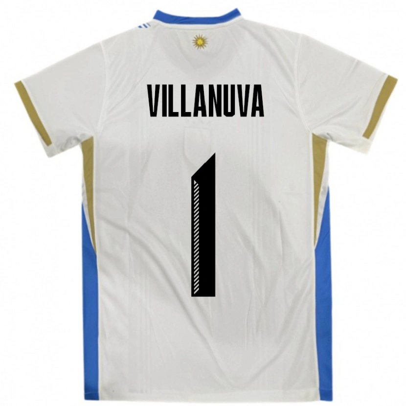 Danxen Mænd Uruguay Josefina Villanuva #1 Hvid Blå Udebane Spillertrøjer 24-26 Trøje T-Shirt
