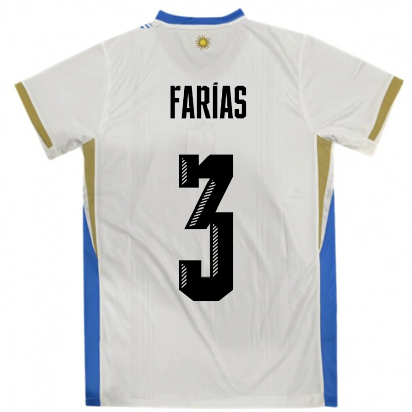Danxen Mænd Uruguay Daiana Farias #3 Hvid Blå Udebane Spillertrøjer 24-26 Trøje T-Shirt