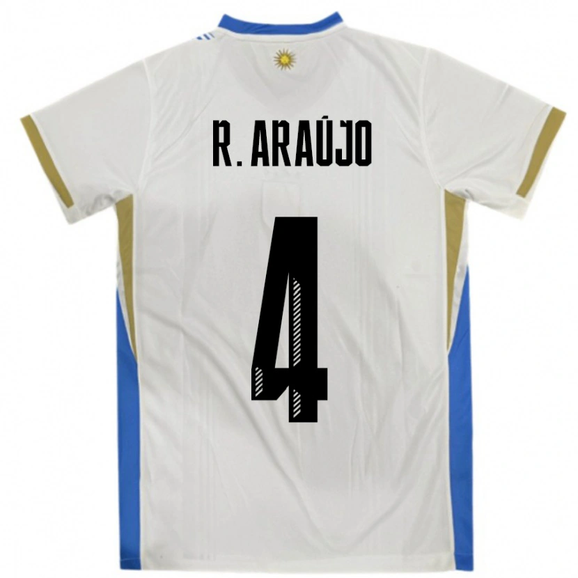 Danxen Mænd Uruguay Ronald Araujo #4 Hvid Blå Udebane Spillertrøjer 24-26 Trøje T-Shirt