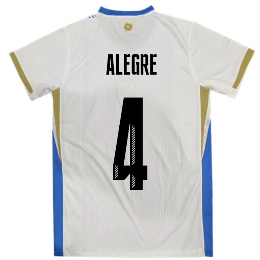 Danxen Mænd Uruguay Ignacio Alegre #4 Hvid Blå Udebane Spillertrøjer 24-26 Trøje T-Shirt