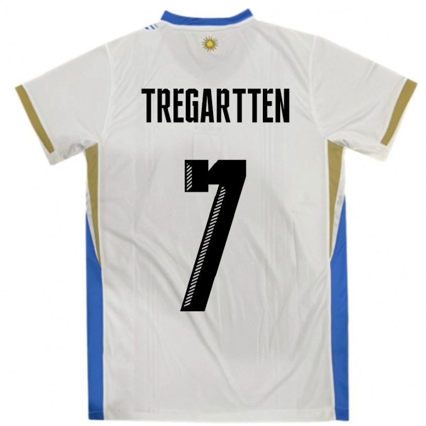 Danxen Mænd Uruguay Stephanie Tregartten #7 Hvid Blå Udebane Spillertrøjer 24-26 Trøje T-Shirt