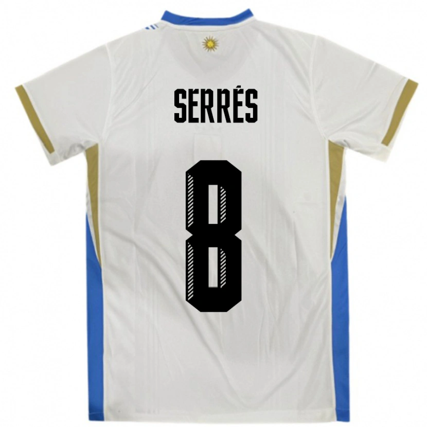 Danxen Mænd Uruguay Felipe Serres #8 Hvid Blå Udebane Spillertrøjer 24-26 Trøje T-Shirt