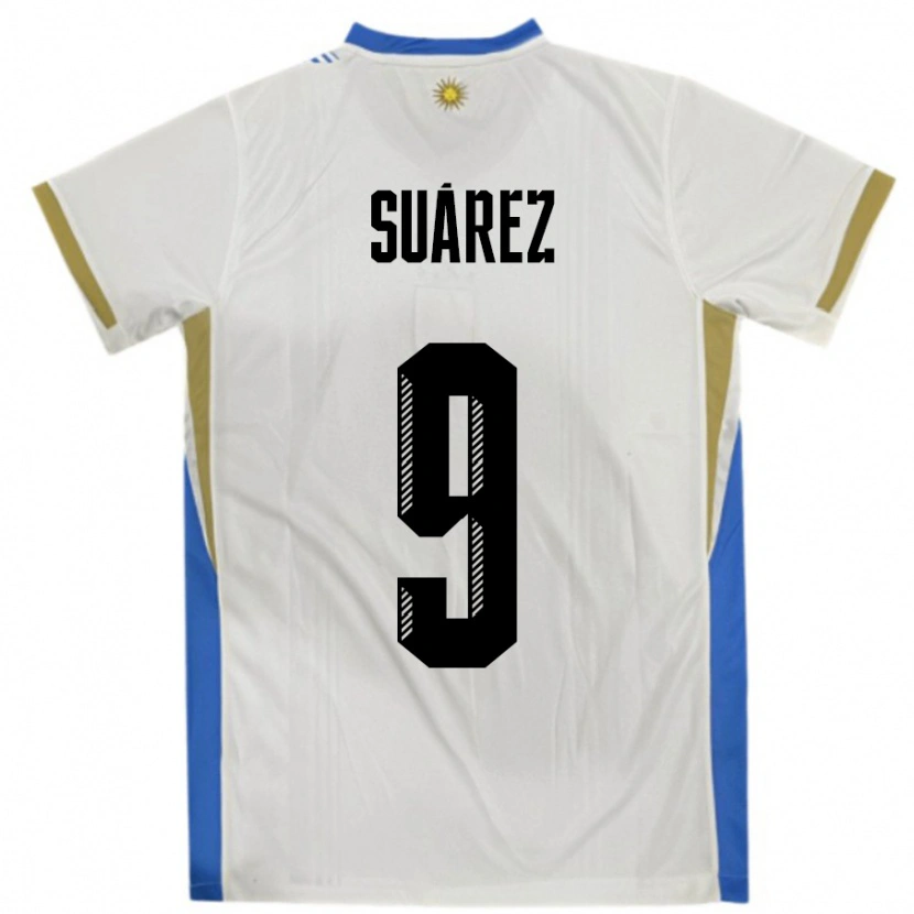 Danxen Mænd Uruguay Luis Suarez #9 Hvid Blå Udebane Spillertrøjer 24-26 Trøje T-Shirt
