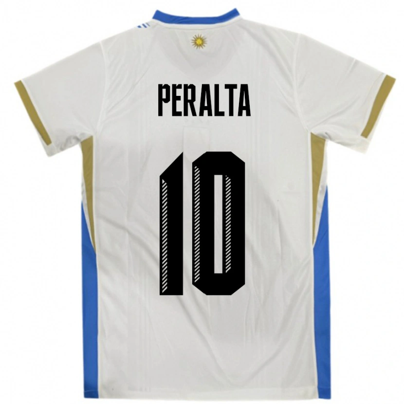 Danxen Mænd Uruguay Mateo Peralta #10 Hvid Blå Udebane Spillertrøjer 24-26 Trøje T-Shirt