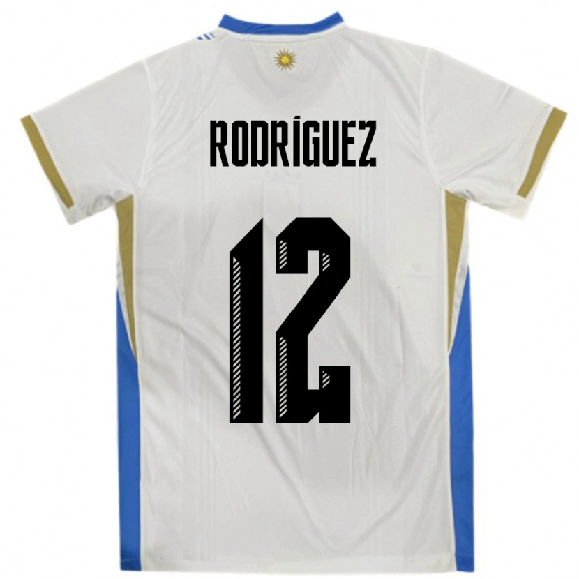 Danxen Mænd Uruguay Randall Rodriguez #12 Hvid Blå Udebane Spillertrøjer 24-26 Trøje T-Shirt