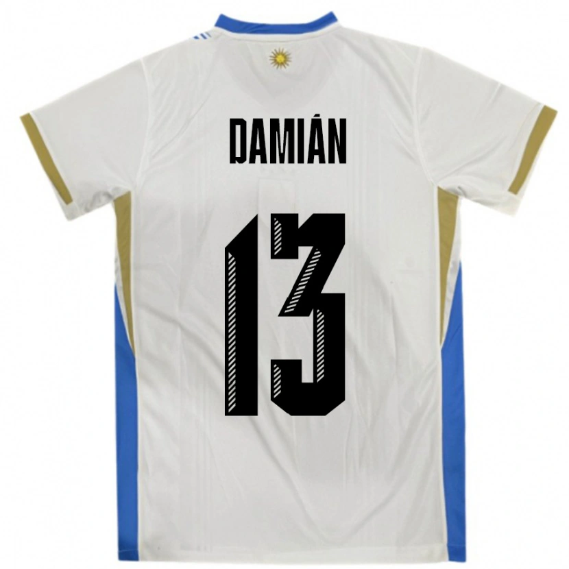 Danxen Mænd Uruguay Damian Suarez #13 Hvid Blå Udebane Spillertrøjer 24-26 Trøje T-Shirt