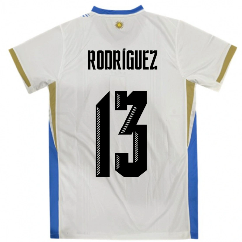 Danxen Mænd Uruguay Agustin Rodriguez #13 Hvid Blå Udebane Spillertrøjer 24-26 Trøje T-Shirt