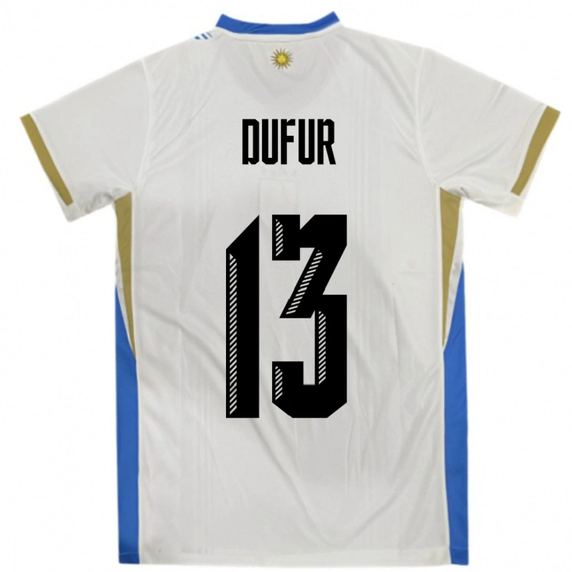 Danxen Mænd Uruguay Lautaro Dufur #13 Hvid Blå Udebane Spillertrøjer 24-26 Trøje T-Shirt