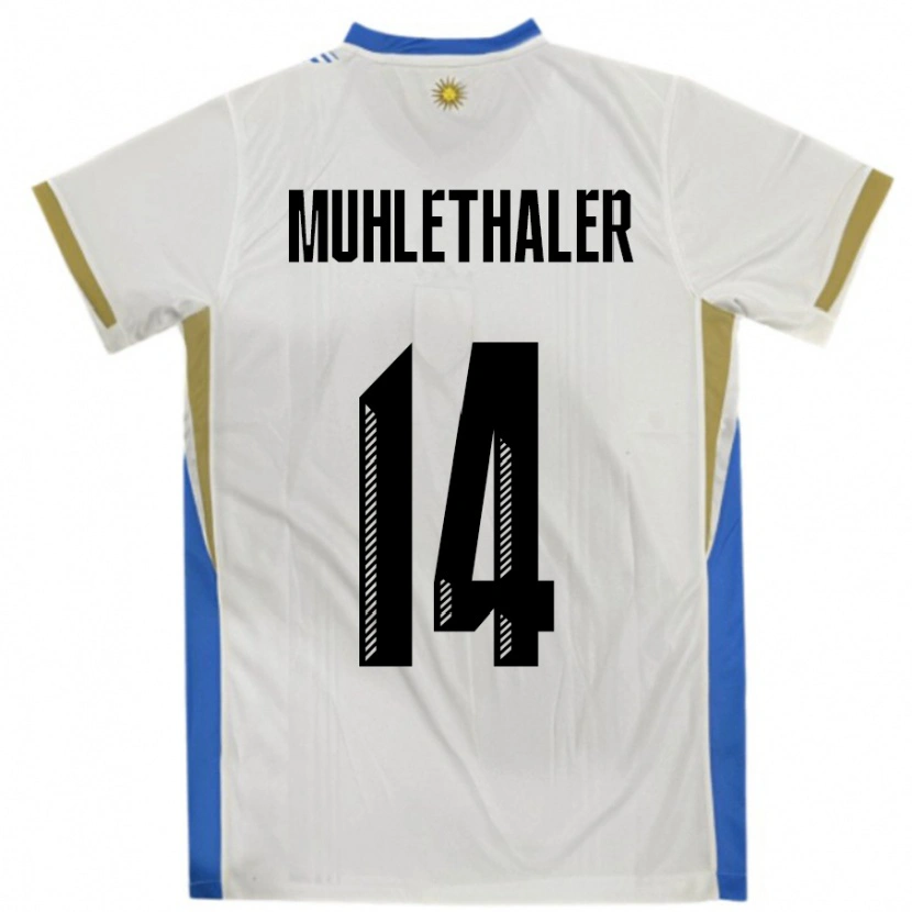 Danxen Mænd Uruguay Stiven Muhlethaler #14 Hvid Blå Udebane Spillertrøjer 24-26 Trøje T-Shirt