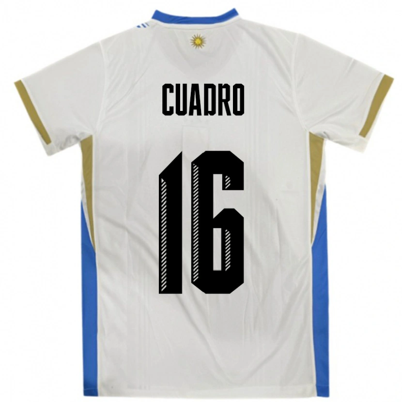 Danxen Mænd Uruguay Alexis Cuadro #16 Hvid Blå Udebane Spillertrøjer 24-26 Trøje T-Shirt