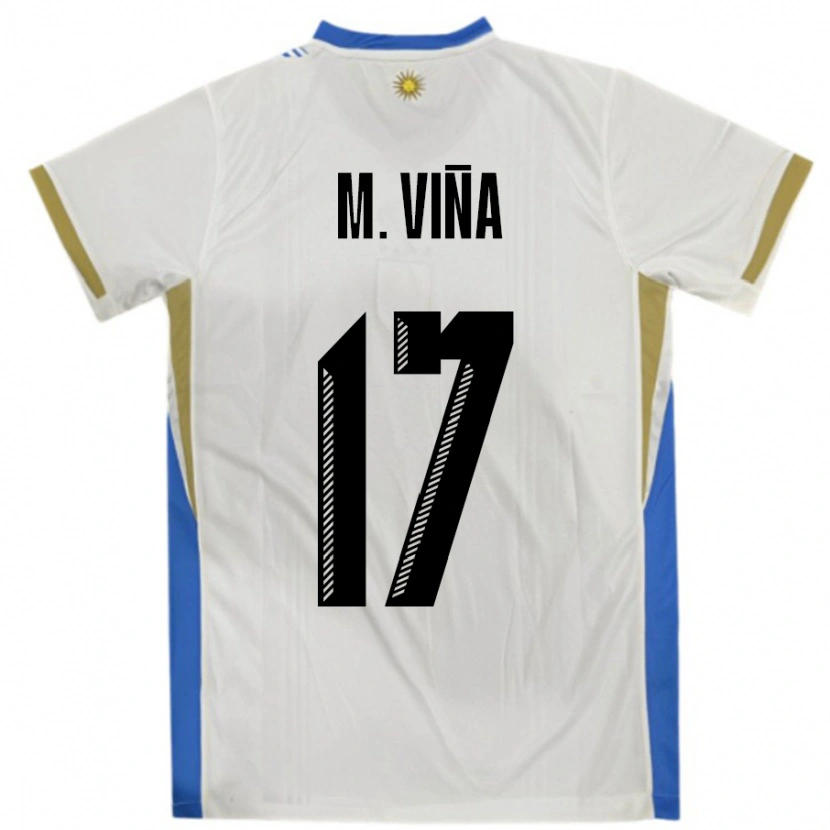 Danxen Mænd Uruguay Matias Vina #17 Hvid Blå Udebane Spillertrøjer 24-26 Trøje T-Shirt